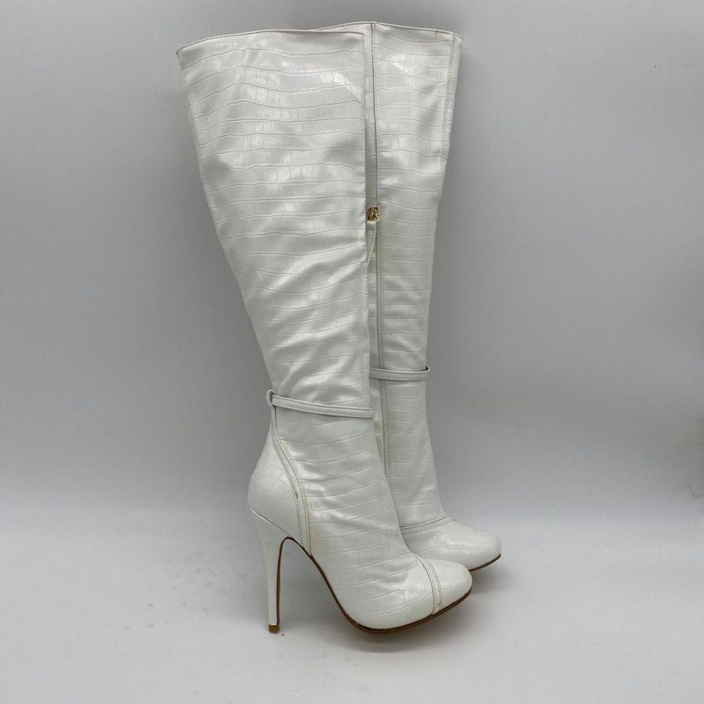 White Pointed Toe Stiletto Heel Thigh High The Kn - Picture 2 of 9